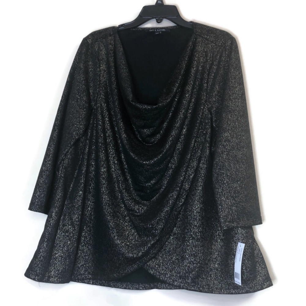 Zac & Rachel Black & Gold Cowl Neck Blouse XL